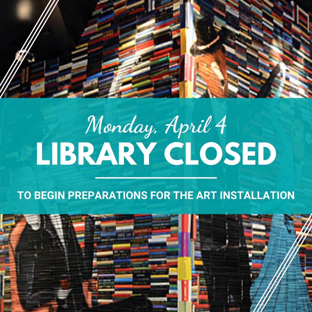 ManskeLibrary's tweet photo. The Library will be closed to the public on Monday, April 4 to begin preparations for a new, one-of-a-kind book sculpture painting around the three adjoining walls of the Library's elevator shaft. We will reopen on Tuesday, April 5 for regular business hours. https://t.co/wd4Oc5oTWk