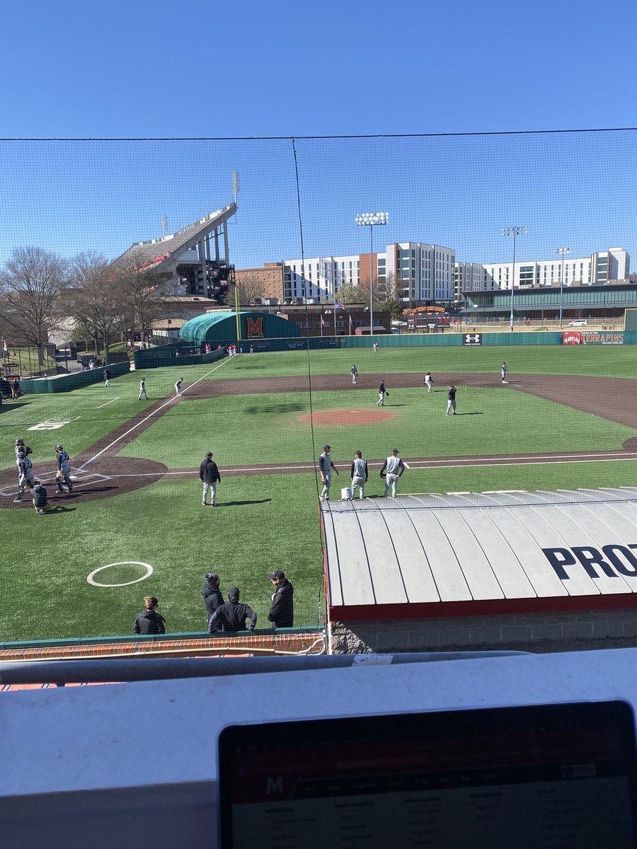 AustinKalt's tweet photo. We have a Maryland clash here in College Park as @TerpsBaseball take on @Towson_BASE. Myself and @Mark_K_McClure will be on the call for @mdbaseballnet. First pitch is at 4:00, join us here: https://t.co/3Ru0dtRwYB https://t.co/ow2OY4tkaB