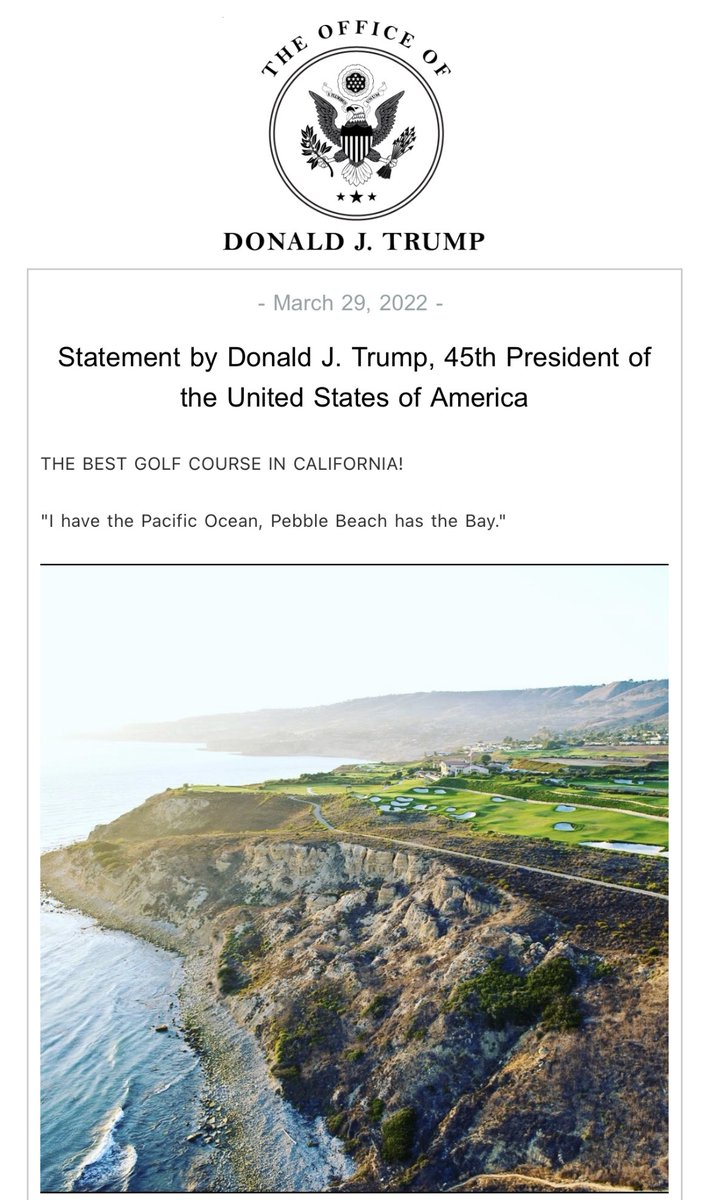 realLizUSA's tweet photo. NEW!

“I have the Pacific Ocean, Pebble Beach has the Bay.” - President Donald J. Trump 

THE BEST GOLF COURSE IN CALIFORNIA! https://t.co/7wUkKQg32S