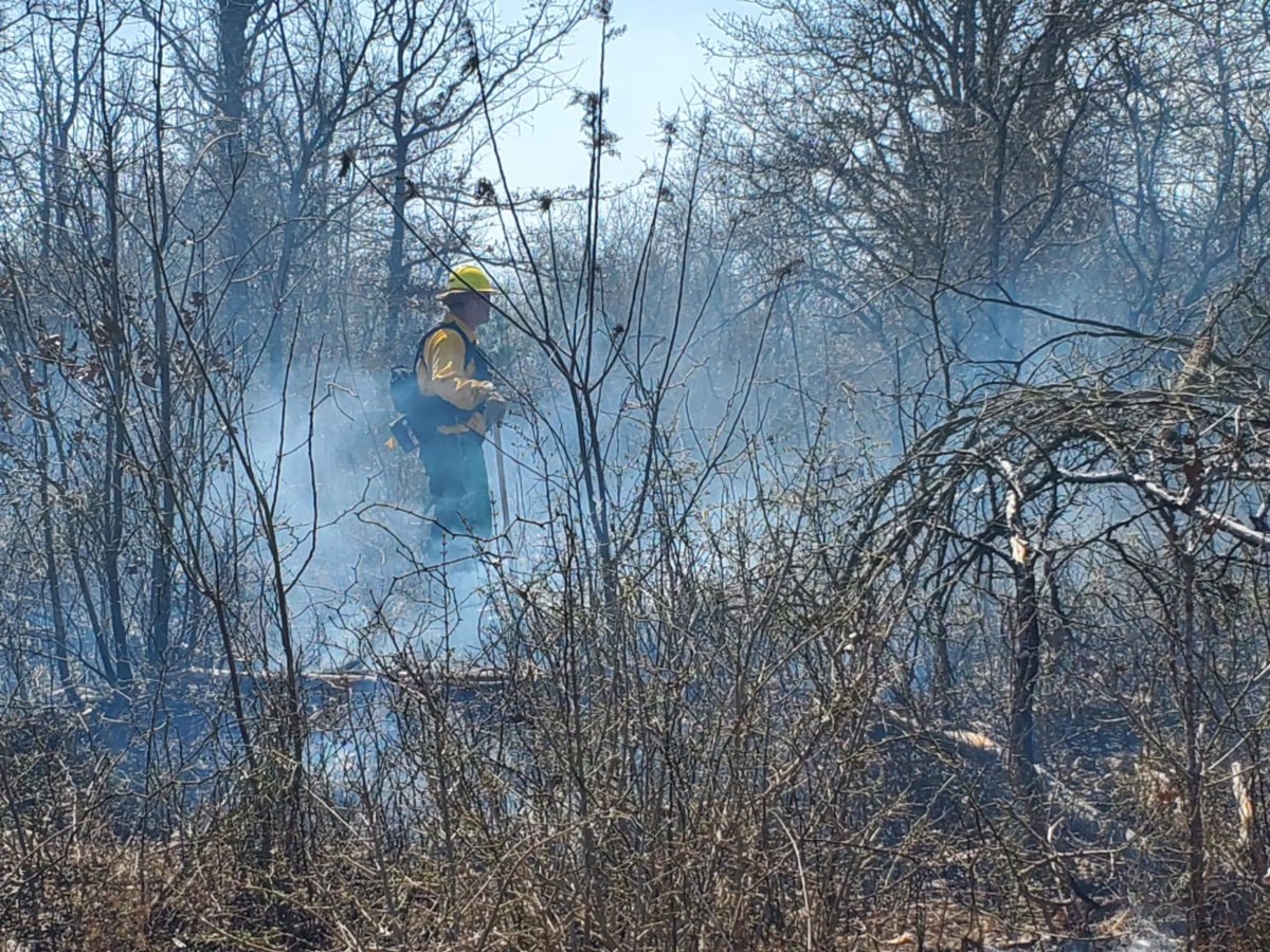 Leander_Fire's tweet photo. Crews from Leander, Cedar Park, and Round Rock FDs spent the day working fire lines at Fort Hood on the #CrittenbergComplex. Shown here are crews refilling from a Fort Hood mobile water supply, a firefighter on the fire line, and providing fire support to military dozer crews. https://t.co/LBU1p5Lmbi