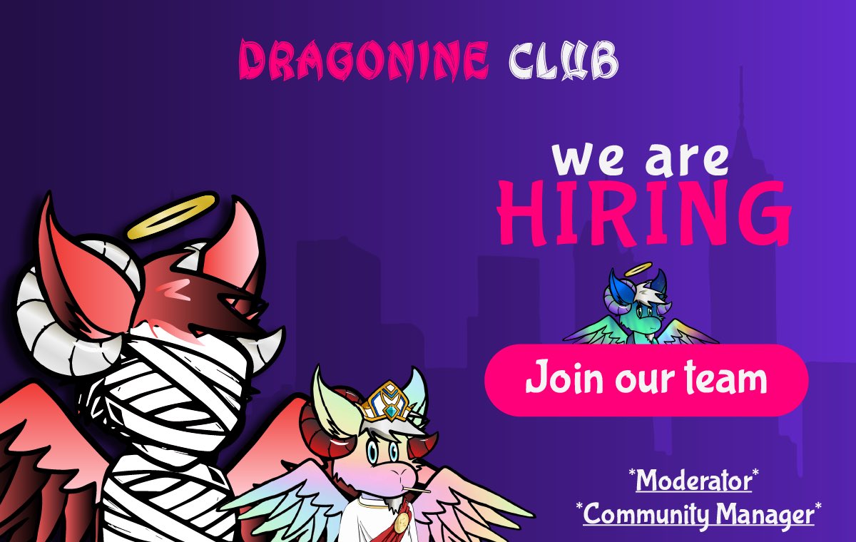 DragonineClub's tweet photo. 🚨 We are hiring ! 💼

We are looking for a Moderator &amp; a Community Manager.

Apply now👇🏼
DM : @DragonineClub

https://t.co/k6QYPXeV84

#HIRINGNOW #Team #NFTcommunity #NFT https://t.co/Qxw8RjNYQQ