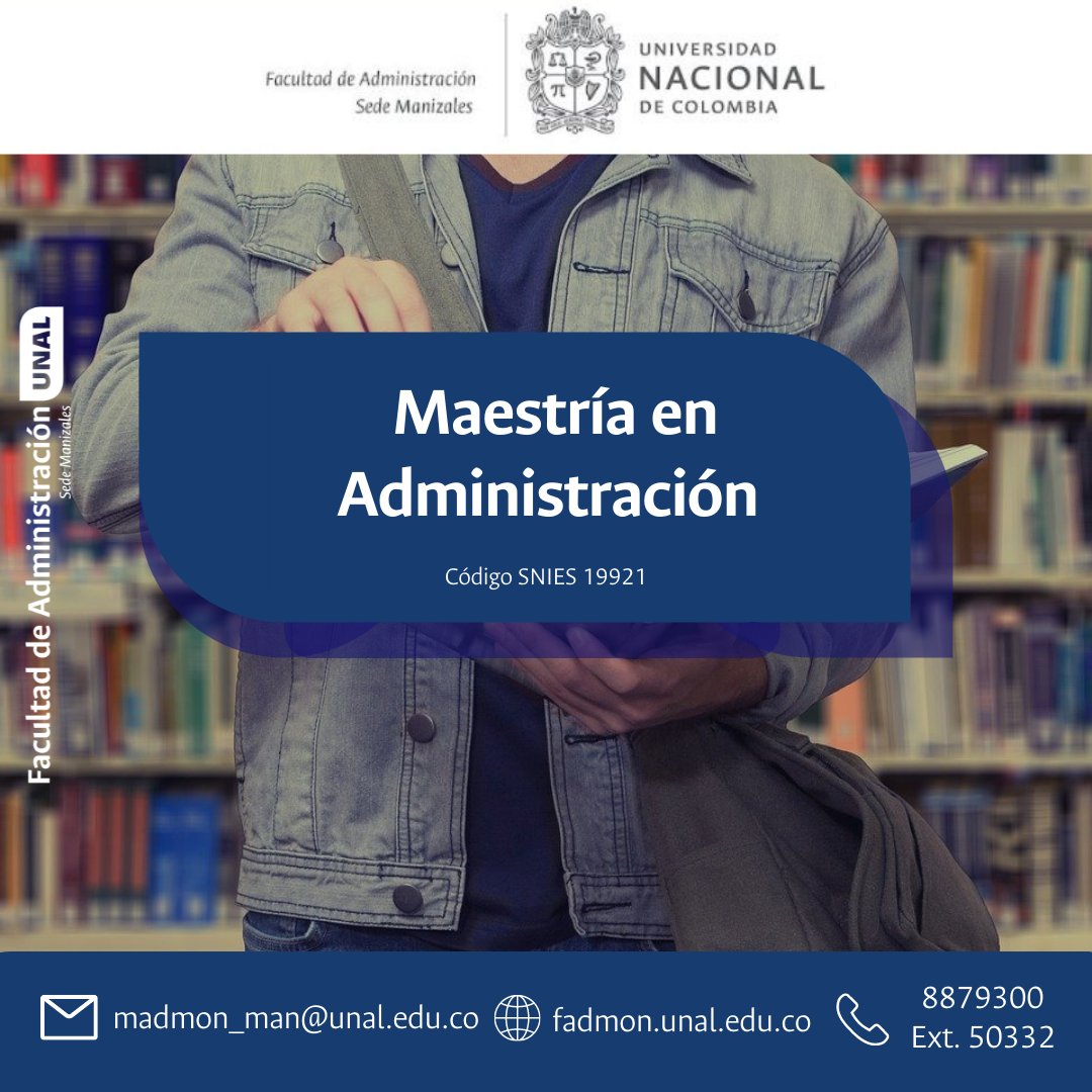 fadmonUN's tweet photo. ¿Conoces el programa de Maestría en Administración?

Estudiando este posgrado, desarrollarás altas calidades humanas, sensibilidad social y proyección académica, de tal manera que sean pilares en la construcción de tejido social en la región y el país.

#UNAL #Nacional #Manizales https://t.co/xw2nWJn78p