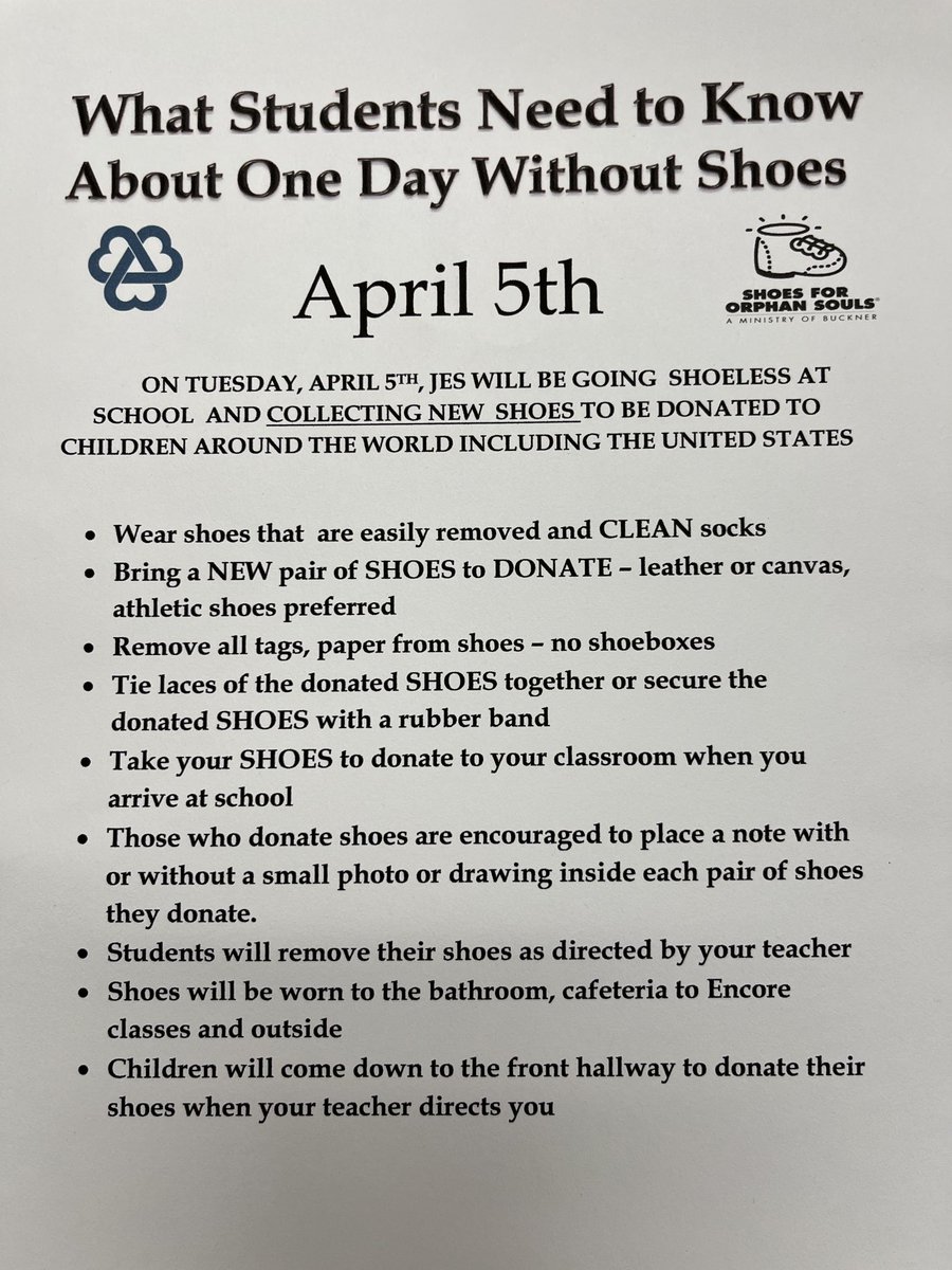 One Day Without Shoes at JES! One week from today! Tuesday, April 5th