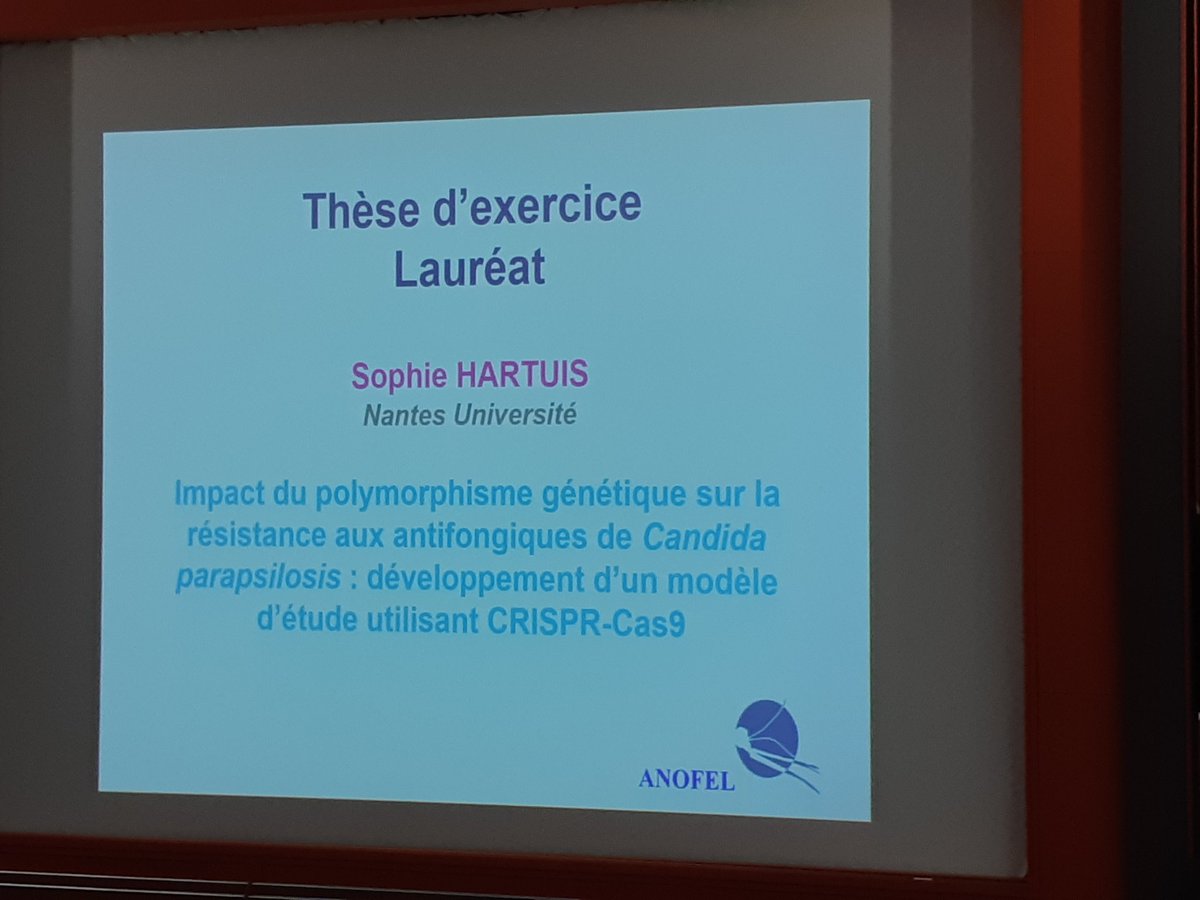 FlorentMorio's tweet photo. Bravo à Sophie Hartuis, AHU dans notre laboratoire à @CHUnantes, lauréate du prix de thèse ANOFEL pour son travail sur l'apport de CRISPR-Cas9 à l'étude de la résistance de C. parapsilosis 👏🥳. Un plaisir de l'avoir encadrée au sein l'UR1155 @NantesUniv #IICiMed #CRISPR #anofel https://t.co/9qX56UV5Ir