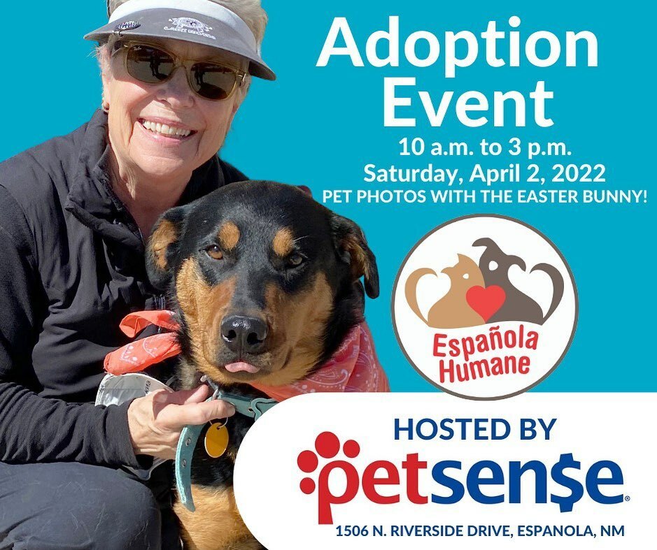 EspanolaHumane's tweet photo. Española! See you Saturday at Petsense Espanola (1506 N. Riverside Drive Espanola, NM) for an adoption event from 10-3! Get your pet photos with the 🐣 Easter Bunny 🐰 too!
#petsense #espanolahumane #adoption #event #easter #easterbunny #petportrait … https://t.co/i7EfyDu2wr https://t.co/RQj2mBHULR