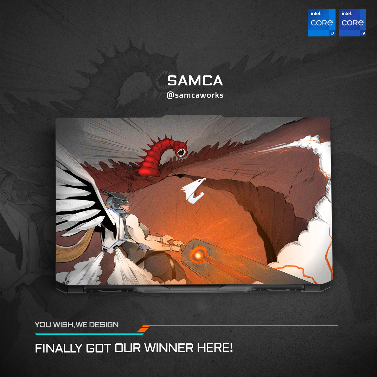AorusOfficial's tweet photo. #YouWishWeDesign!
 
Congratulations!!!🎉
See who wins the customized laptop. The final winner's work will also be adjusted into a great work by our illustrator.
 
Thanks to all fans for submitting your designs. Winners, please contact us within 2 weeks. https://t.co/NHyKBgaTAR