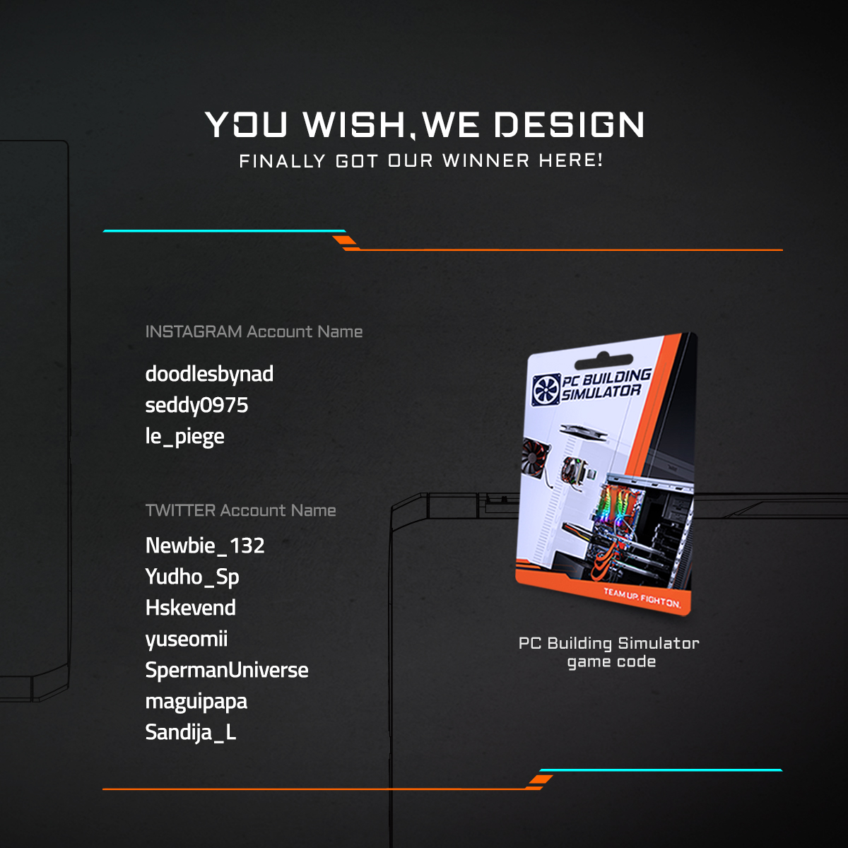 AorusOfficial's tweet photo. #YouWishWeDesign!
 
Congratulations!!!🎉
See who wins the customized laptop. The final winner's work will also be adjusted into a great work by our illustrator.
 
Thanks to all fans for submitting your designs. Winners, please contact us within 2 weeks. https://t.co/NHyKBgaTAR