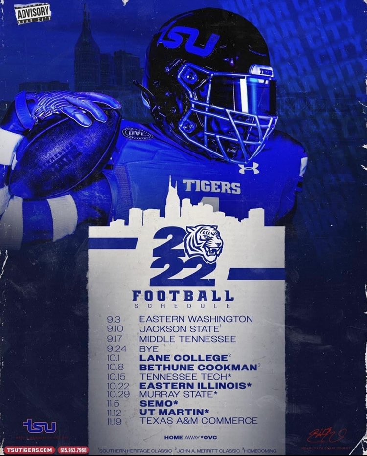blackcollegenc's tweet photo. Because itβs never too early to get excited about the upcoming fall 2022 football season
The 2022 Season schedule for the TSU Tigers
π π π€ π
#tnsu #tsutigers #ovcfootball #blackcollegefootball #hbcufootball #ncaafootball #blackcollegenationalchampionship #blackcollegenc https://t.co/8ruNCXCaXV