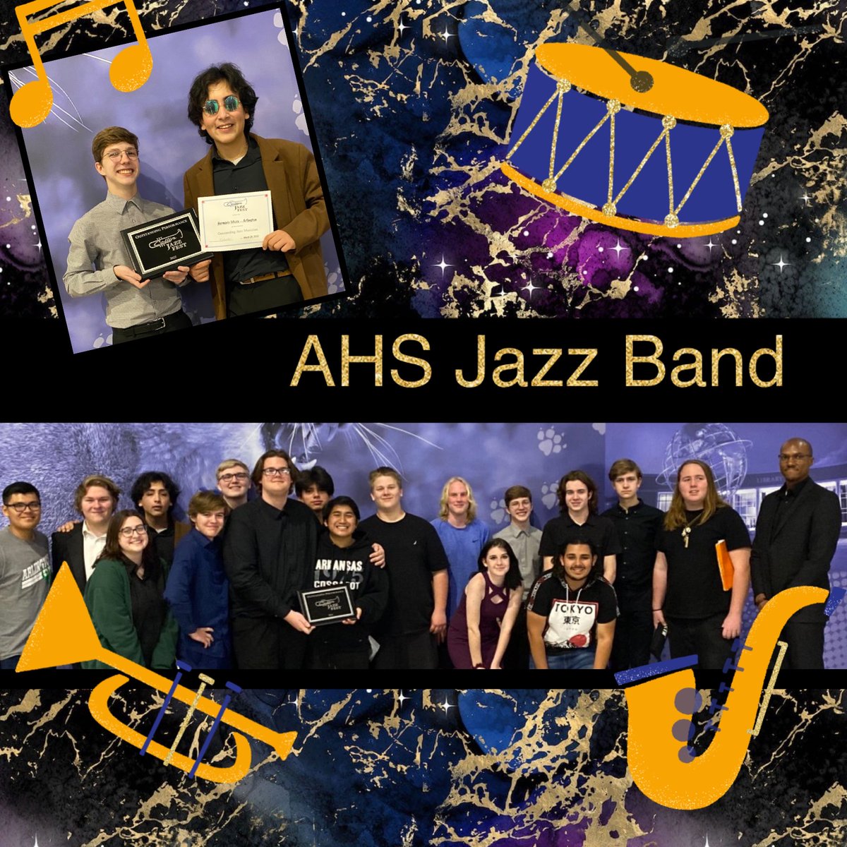 ArlingtonHigh's tweet photo. Colts Family, On Sat., our Jazz Band received the Outstanding Performance Award @ the Collin College Jazz Festival. AHS was one of two bands to receive this distinction. Herminio M received an award for being an Outstanding Soloist. #coltsfamily #firsthere #kickem #leavealegacy https://t.co/0kv6FqwVwm