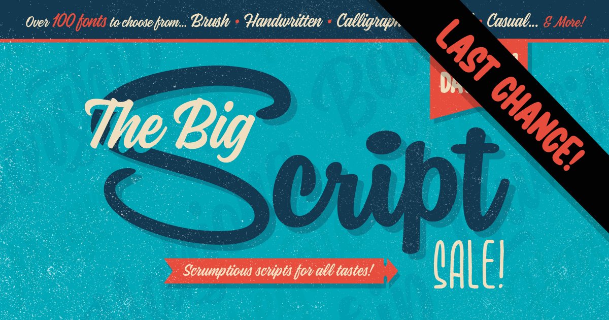 MyFonts's tweet photo. Colombian #designer Felipe Calderón’s Saltbush – a bouncy all-caps titling #sans and an informal low-contrast #script that works both small and large – is 40% off during the #BigScriptSale, which, incidentally, ends tonight: https://t.co/ZeErPeC4mF https://t.co/aWV4VJuYNq