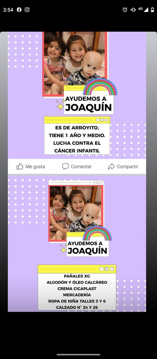 ¡¡COMPARTIR!! 
SE NECESITA COLABORACIÓN PARA 
 JOAQUÍN!!!
la difusión es importante, cómo ayudar con lo que tengas
*Pañales XG 
*Algodón
*Ropa para niño o niña
*Calzado nro 24 y 26
