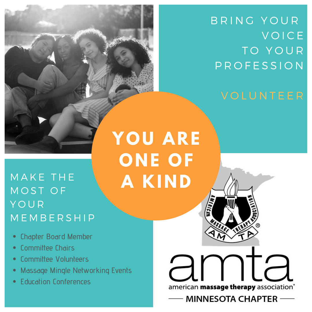 AMTAMinnesota's tweet photo. Make the most of your membership! Your chapter needs your thoughts and ideas!  Contact AMTA-MN if you are interested in a board position, committee chair, or just want to know how you can be involved!  #amtamn #membership #makethemostofit #oneofakind https://t.co/teDCsfjG3M