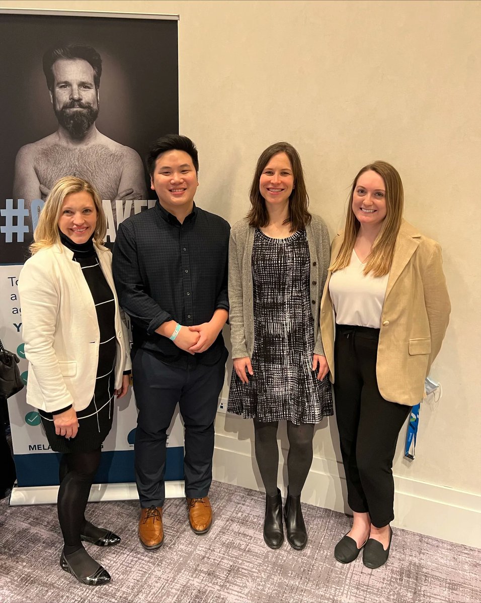 CureMelanoma's tweet photo. Last week at the @AADskin Annual Meeting, #MRF CEO @KyleighMrf connected with 2021 Medical Student Awardee Michael Chang @mchang312, 2022 Awardee Nicole Trepanowski @NTrepanowski (far right) &amp; their mentor Rebecca Hartman, MD @RHartmanMD (2nd from right) of @BrighamWomens. https://t.co/sBjNv7eznZ