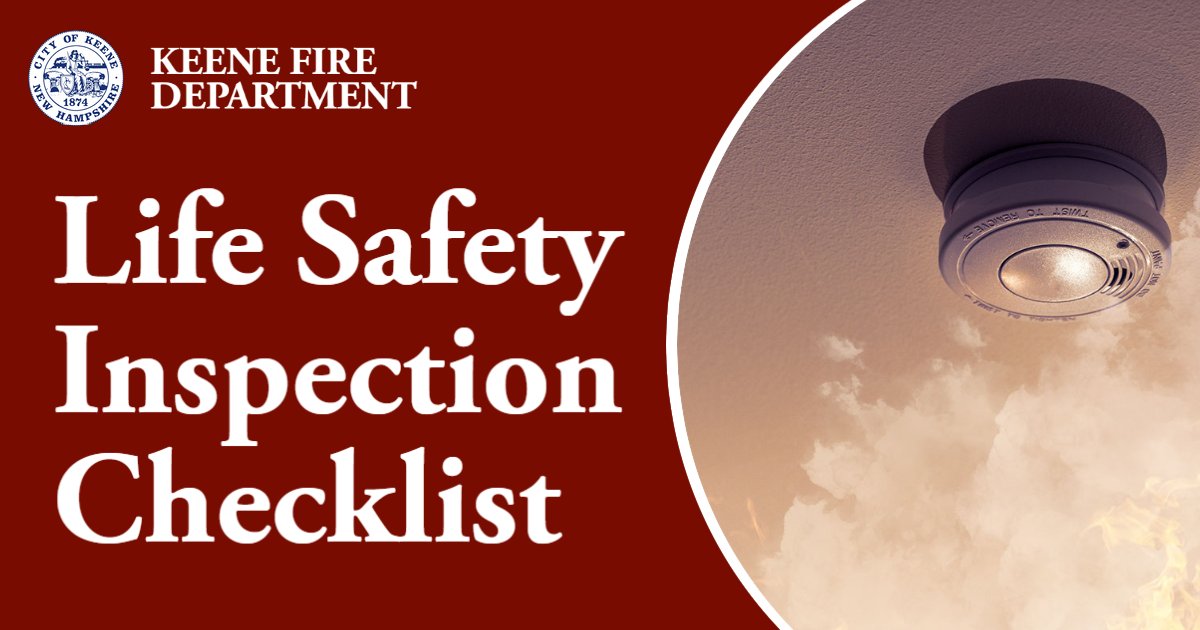 KeeneFire's tweet image. How To Prepare For A Life Safety Inspection:
Use this checklist to make sure these violations don't exist on your property and help keep your building safe year-round.  We strongly recommend that all building owners conduct an evaluation at least annually.
keenenh.gov/sites/default/…