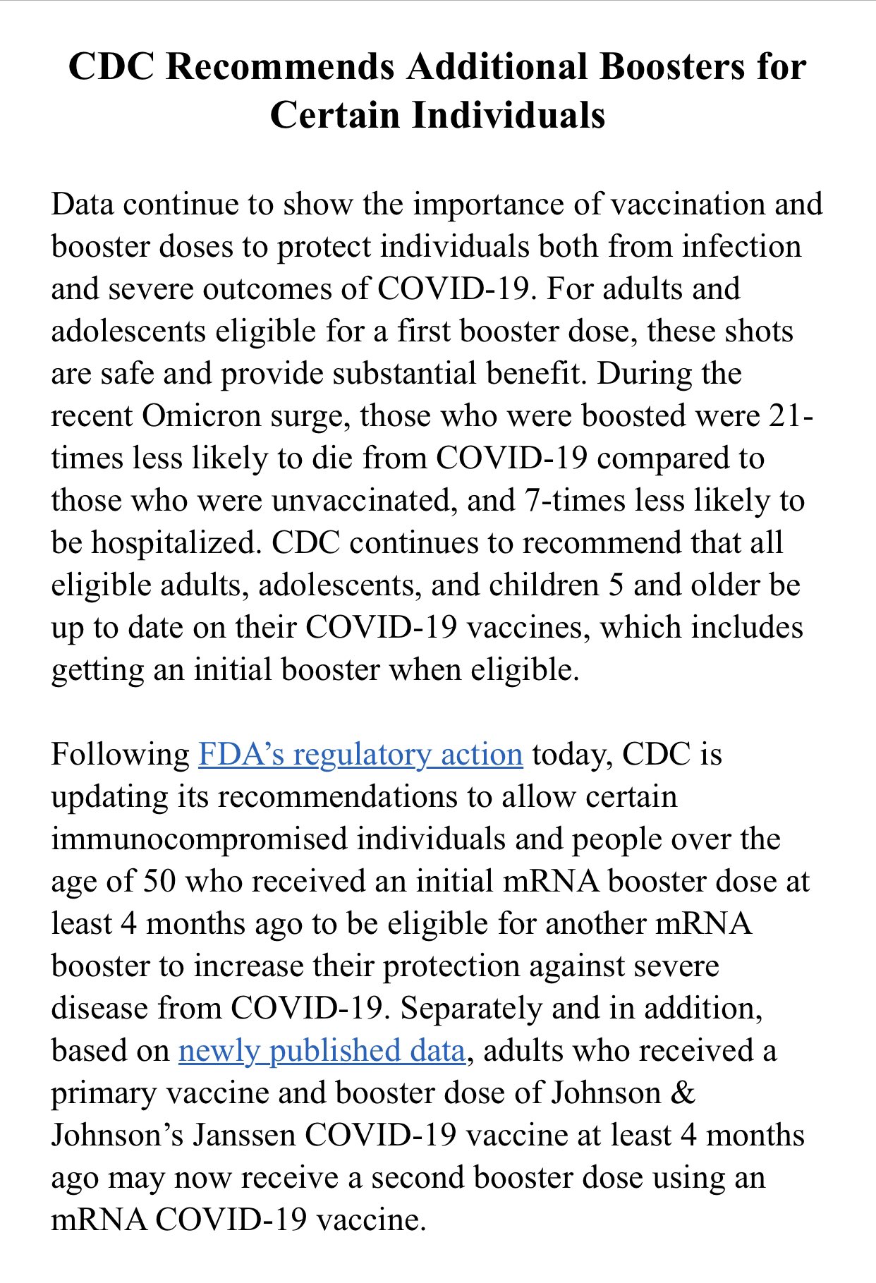 Meg Tirrell On Twitter CDC Joins FDA In Recommending Additional