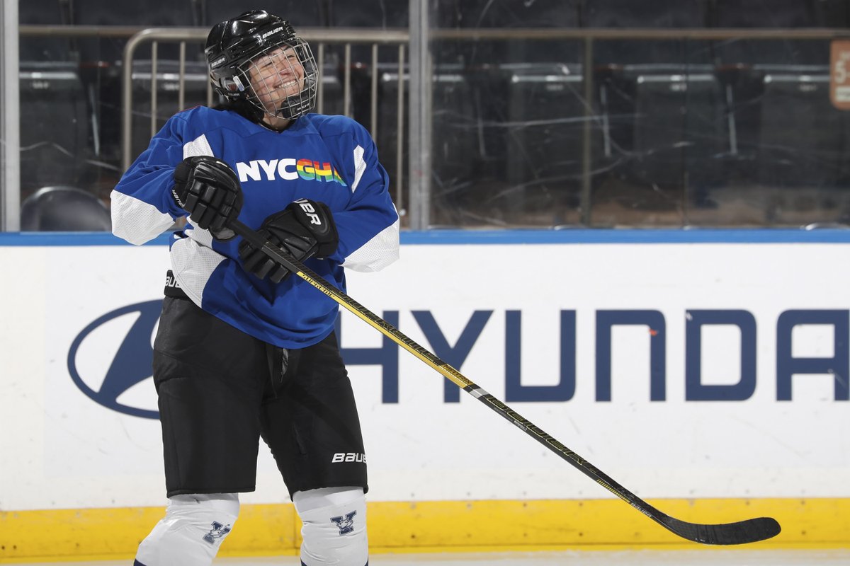 NYRangers's tweet photo. Promoting acceptance and respect are paramount to our missions at both #NYR and @Delta.  
 
That’s why we’re proud to partner with @NYCGHA, and we were honored to host them for a pregame skate @thegarden last Friday before we took on the Penguins. https://t.co/c32uWcYiAQ