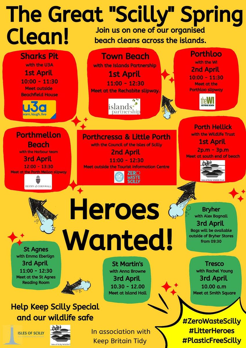 Join us, or one of the other organised #beachcleans, happening across the islands this weekend for the Big Scilly Spring Beach Clean! 😍💪🌍

#2minutebeachclean #IslesofScilly #Scilly #AONB #CommunityAction #beachcleanup #plasticpollution #plasticfreescilly #zerowastescilly