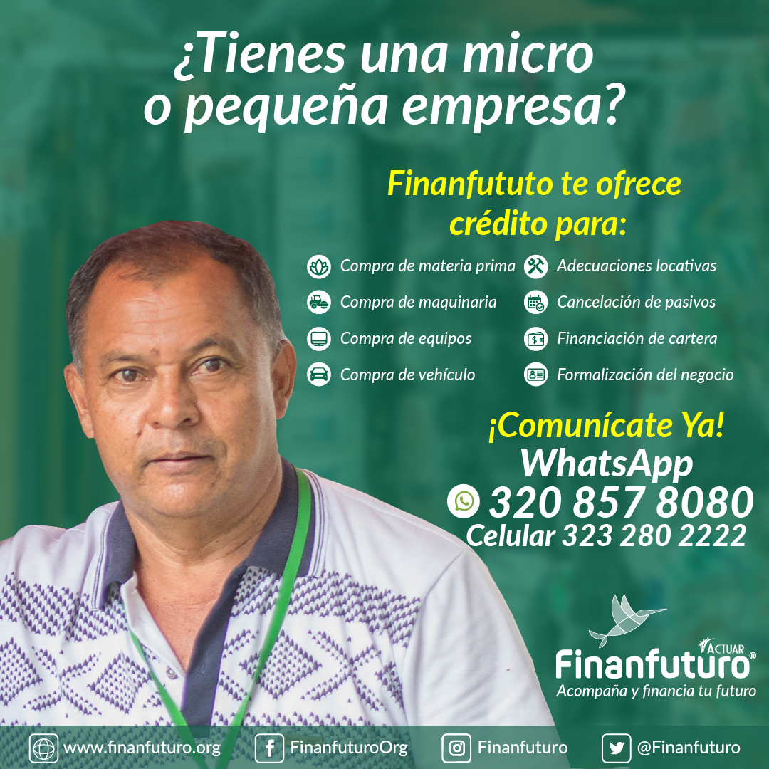 #ConFinanfuturo tu #negocio encuentra la mejor opción de acompañamiento e inversión para seguir adelante, comunícate con nuestra asistente virtual y aclara tus dudas.
#Finanfuturo, más cerca del #empresario que eres.