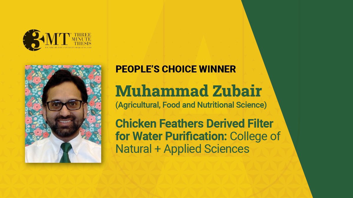 Congratulations to our 3MT People’s Choice Winner, Muhammad Zubair, for his awesome presentation on Chicken Feathers Derived Filter for Water Purification m.youtube.com/watch?v=2_HzGa…