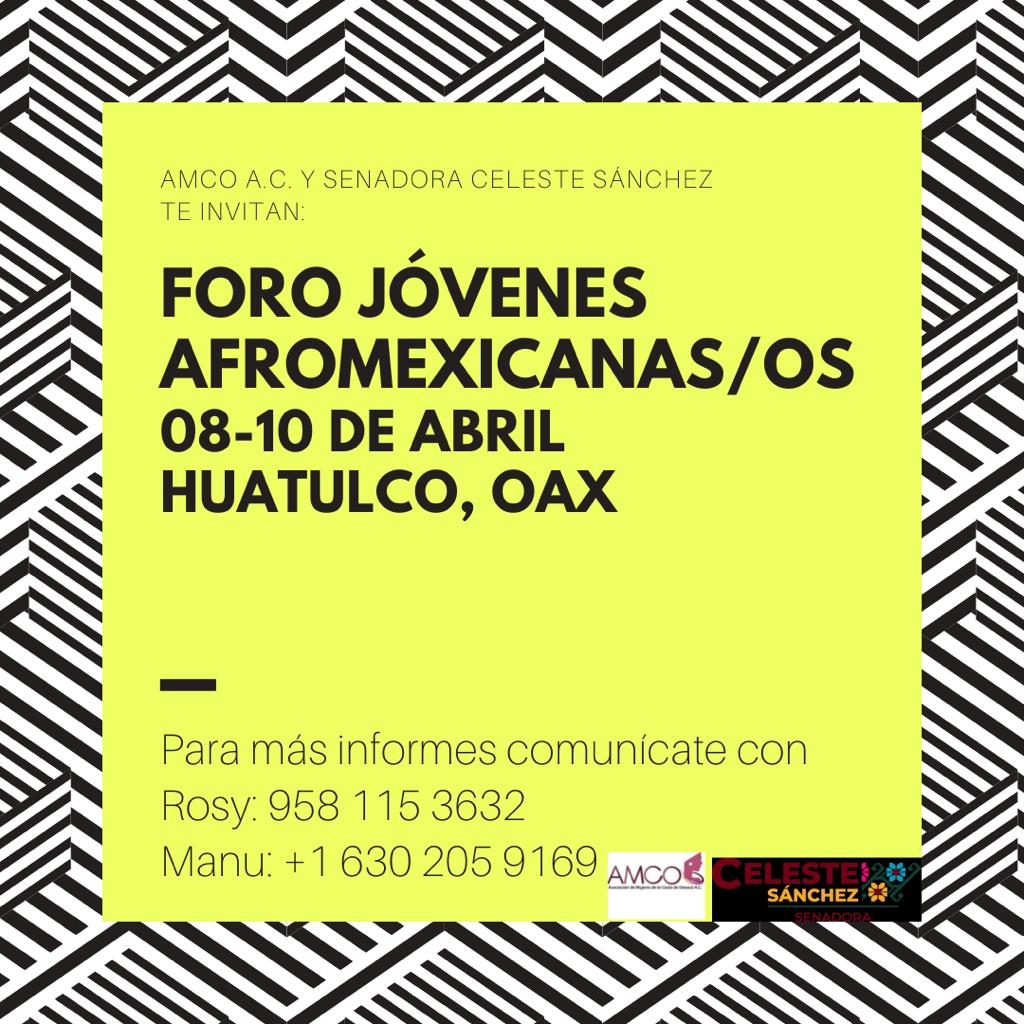 AFRO_ntera's tweet photo. ATENCIÓN JUVENTUDES AFROMEXICANAS. #AFROntera, en compañía de @afrochingonas, estará presente el 8-10 de abril en Huatulco, Oax en el Foro para Juventudes afromexicanas. Habrá talleres, pláticas, conversatorios y mucho fuego antirracista.
+ info, llama a los teléfonos del cartel https://t.co/hsRT5mY1gp