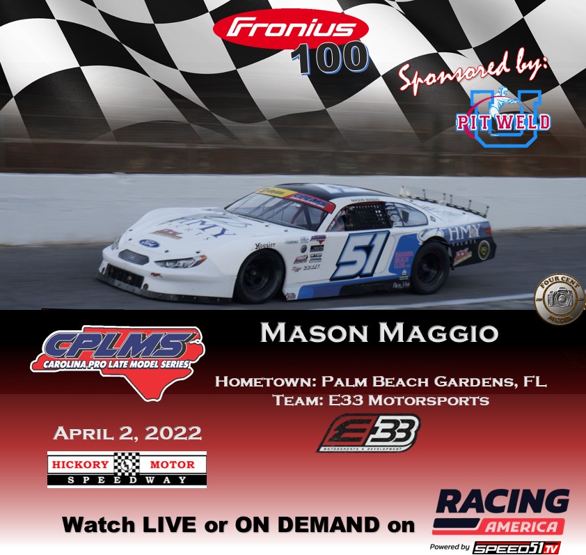 CCMS__CPLMS's tweet photo. After taking it to victory lane at Franklin County Speedway the E33 Motorsports Driver Mason Maggio will take it to the Fronius 100 Sponsored by Pit Weld U on April 2nd at @hickoryspeedway hoping for the same results.
#CPLMS @masonmaggio1 @jrcourage1 https://t.co/KPdKK1qreA