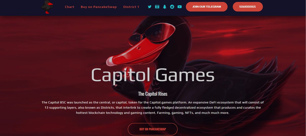 New Capitol website is live! Still a couple DAYS out on District 1, but getting everything ready for its arrival!

Check it out now!
capitol.games

#nfts #GameFi #DeFi #BSCGems #Bnb #1000Xgems