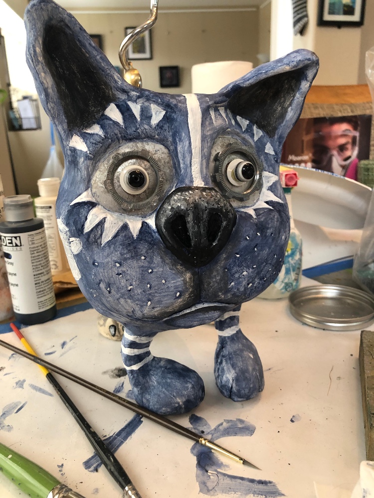 jennifersteck's tweet photo. Coffee Bean is almost finished. He's a found object sculpture made over an old coffee canister. #sculpture #art #assemblage #cat #catart #airdryclay #acrylic paint https://t.co/E4FYXlvdgW