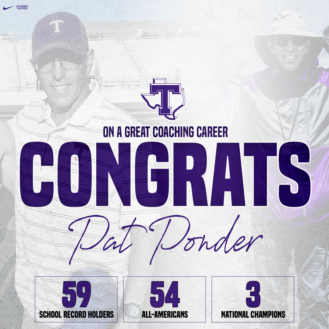 TarletonXCTrack's tweet photo. Congratulations to longtime head coach Pat Ponder on announcing his retirement today. Thank you for all you've done for our program over the years 💜

📖| https://t.co/pFHGRXVusp https://t.co/zIeg9pHAfm