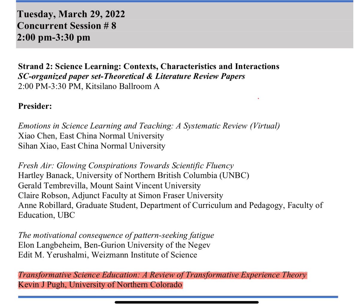 pugh_learning's tweet photo. Will be presenting on transformative experience theory shorty. Come join me if you’re at #narst22 https://t.co/UbR2fiLSyE