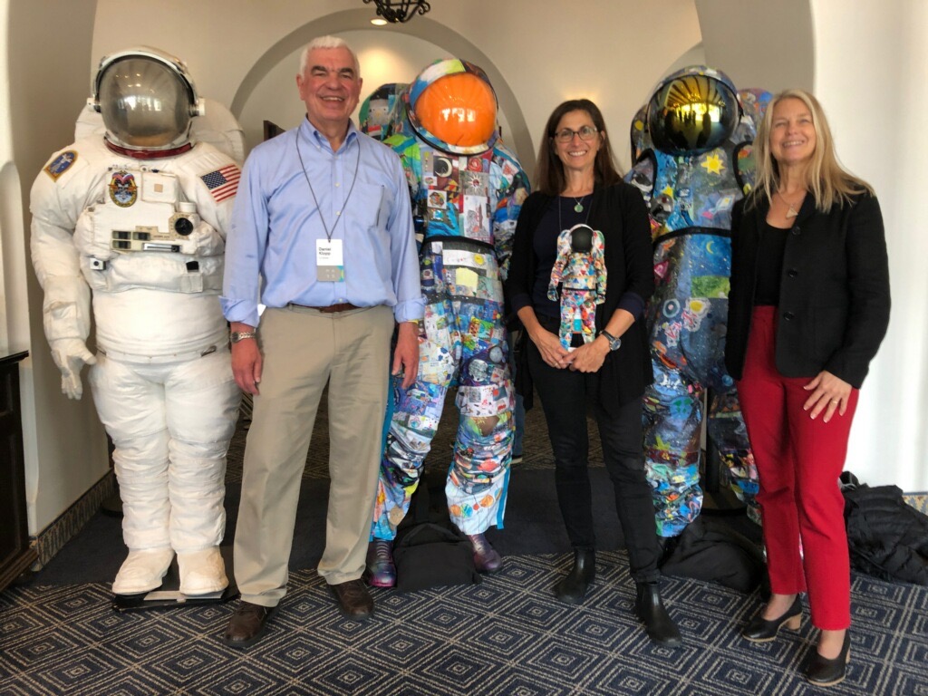 ilcdoverastro's tweet image. We were honored to be invited to the #MARSConference this year, alongside Dava Newman and @astro_nicole, to present our work on advanced #spacesuit development. One of the robots at the conference even came by to "have a look" at the EMU and @SpaceForArtFoun spacesuits.
