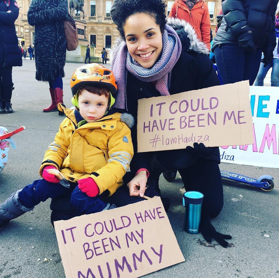 DrLornaMcK's tweet image. This was my son and I in George Square in 2018. Absolutely delighted to hear the news today that Dr Hadiza Bawa-Garba has completed her training to become a consultant paediatrician. #iamhadiza