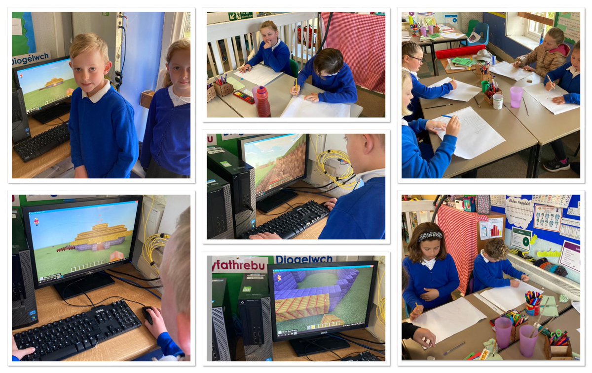 YsgolCiliauParc's tweet photo. Diwrnod prysur i Ddosbarth Gwalia. Cynllunio a chreu tai crwn #Celtaidd. We created #Celtic round houses today. #Hanes #History #Technoleg #DT #Digidol #Minecraft https://t.co/7lC0FBesh1