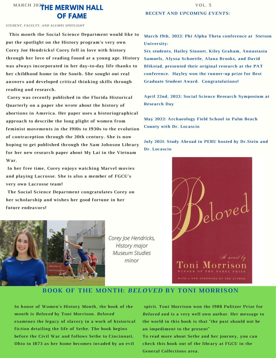 Check out the March issue of the Social Sciences newsletter, "Musings from Merwin Hall." It includes tips for service-learning, a spotlight on History major Corey Hendricks, and upcoming events. #socialsciences #FGCU