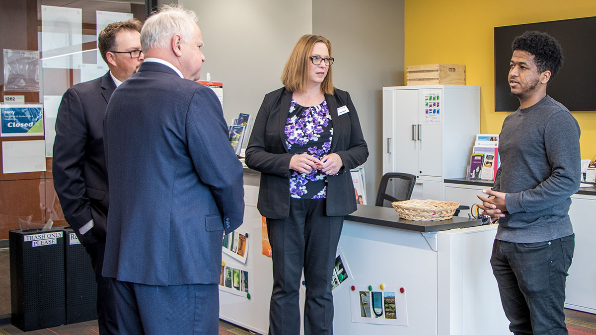 StPaulCollege's tweet photo. Today, we welcomed Commissioner Dennis Olson and @GovTimWalz to campus. They were able to meet students and faculty in our CNA classes. @MinnStateEdu in partnership with the state, trained more than 1000 new CNAs who are now working to solve critical shortages. #MinnStateIMPACT https://t.co/6HgKbehneM