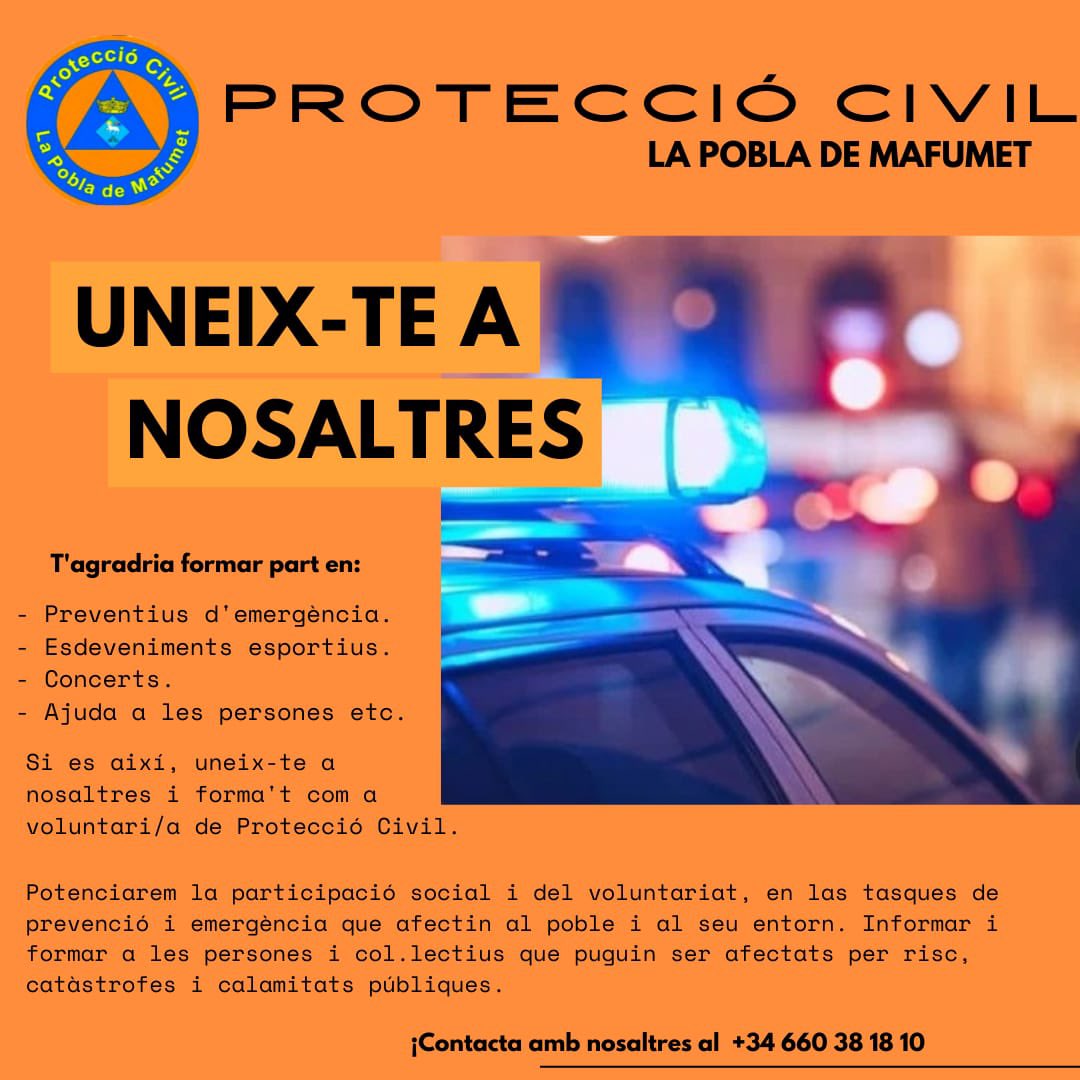 AjuntamentPobla's tweet photo. Protecció Civil sol•licita col•labotació: https://t.co/b2D2rIFaMq