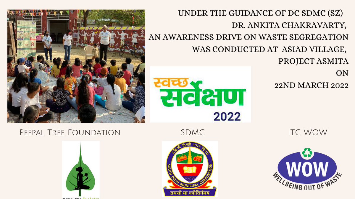 peepaltree_'s tweet photo. #SwachhSurvekshan2022SDMC
#SwachhSurvekshan2022
SDMC SZ DC @Ankita1988 @ITCWOW in association @PeepalTree_ organised an awareness workshop for children from less privileged homes, at Project Asmita, in Asiad Village.#cleanliness #WasteSegregation https://t.co/tfXh4fC1t3