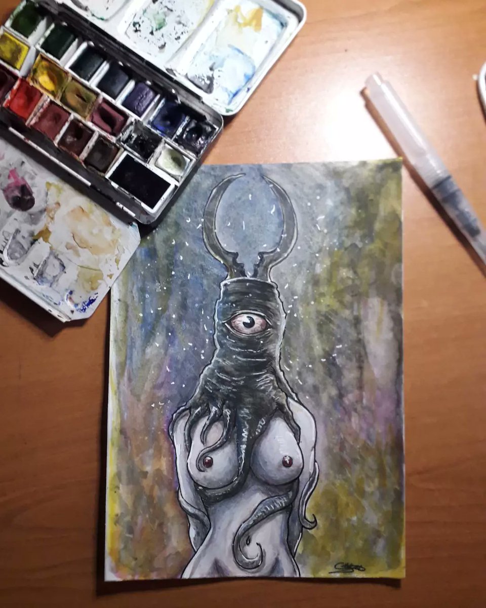 SamaelGore's tweet photo. It's been a while since I last painted, with my studies, the pandemic and also some mental health issues. Here are some visual notes and warms up or exploration. Not sure what these will become.
#darkarts #monsters #horror #watercolours https://t.co/JfjRBfNpOJ