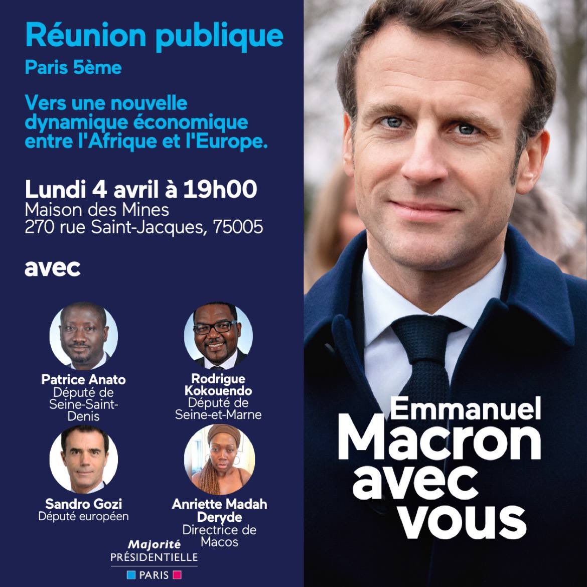 🗣 [Réunion publique] Vers une nouvelle dynamique économique entre l'Afrique et l'Europe. 

Quand ?🗓 4 avril 
Heure : 🕒 19h00 
Où ? 📍Maison des Mines, 270 rue Saint-Jacques, 75005 Paris

Nous vous attendons nombreuses et nombreux !
#avecvoous #seinesaintdenis