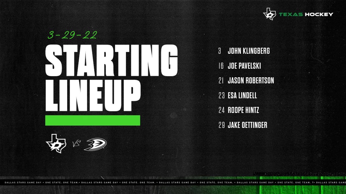 DallasStars's tweet photo. Tonight's #TexasHockey starters! https://t.co/Eoc7z8oHYQ