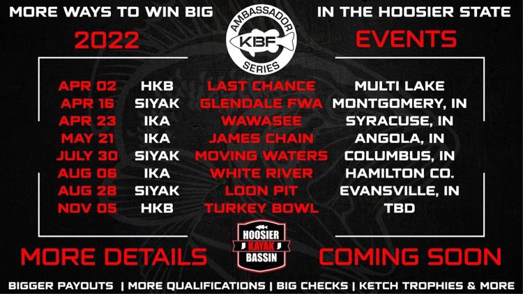 KayakBassFish's tweet photo. Indiana kayak anglers - Here is a great graphic of the April fishing tournaments in your state. Great to see #AmBASSador clubs working together like this!
#fishing #fishingtournaments #FishIndiana #kayakfishing https://t.co/cBDiych4dt