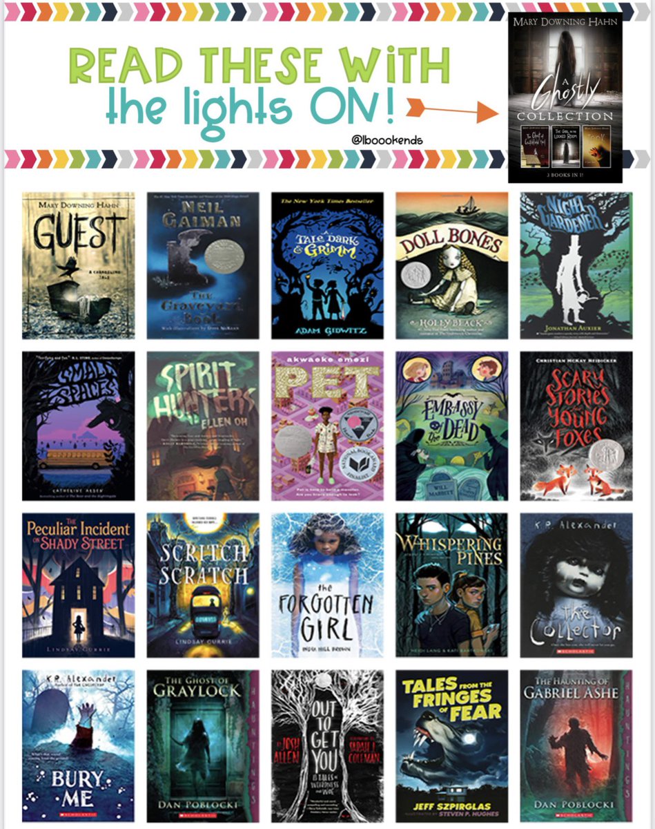 LBookends's tweet photo. 👻 👹 MG Book Menu #6 - Read with the Lights ON! 👹👻 scary - yet appropriate for 4-6 graders can be a challenge! Here are a few of our favorite #mglit reads that are nightlight worthy. 💡 🔦 https://t.co/JD2zkpLtDA