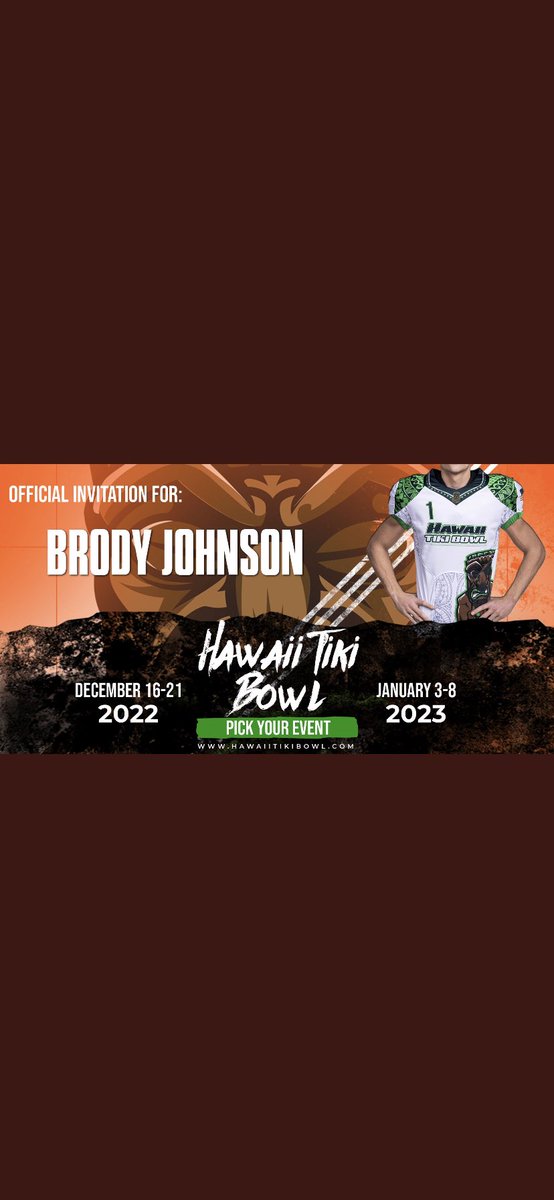 BrodyBJohnson4's tweet photo. Thanks for the invite! @HawaiiTikiBowl https://t.co/iJb9DxXv5G