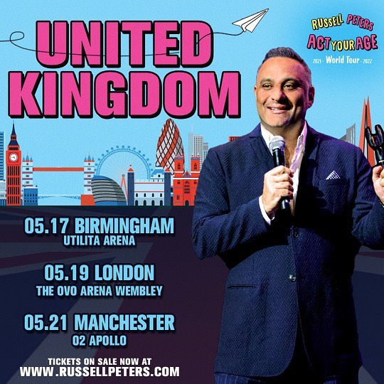 England, in case you weren’t aware… here’s a reminder!!!
I’M COMING BACK IN MAY!!!! Birmingham, London and Manchester!!! #ActYourAgeWorldTour #UK #Blighty #StandUpComedy #RussellPeters #33YrsAndCounting