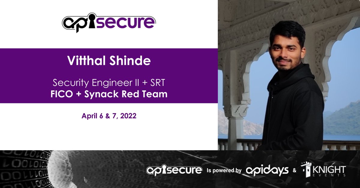 📢We are excited to host <a href="/SynackRedTeam/">Synack Red Team</a>'s <a href="/ryanrutan/">Ryan Rutan 🌮</a> Ryan Rutan &amp; <a href="/0_1VitthalS/">Vitthal Shinde🇮🇳</a> Vitthal Shinde at APIsecure!

Join us on April 6 &amp; 7 and learn from their talk: "Securing APIs with Open Standards" 

Tickets are FREE! Click here 👉  ​bit.ly/3pIAYbx to register!