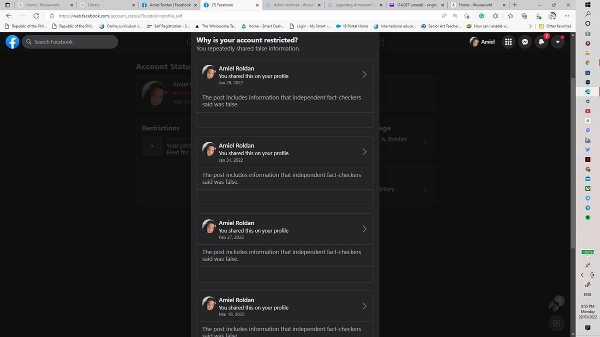 amiel_roldan's tweet photo. Account Restricted for 90 days. Fact-Checkered for the May 2022 elections. Censorship at it's highest in the Philippines. #NotoRappler #StrongerPH #SalamatDuterte #strongerfilipinos #NoToCPPNPANDF https://t.co/Q3Z1v2dsHj