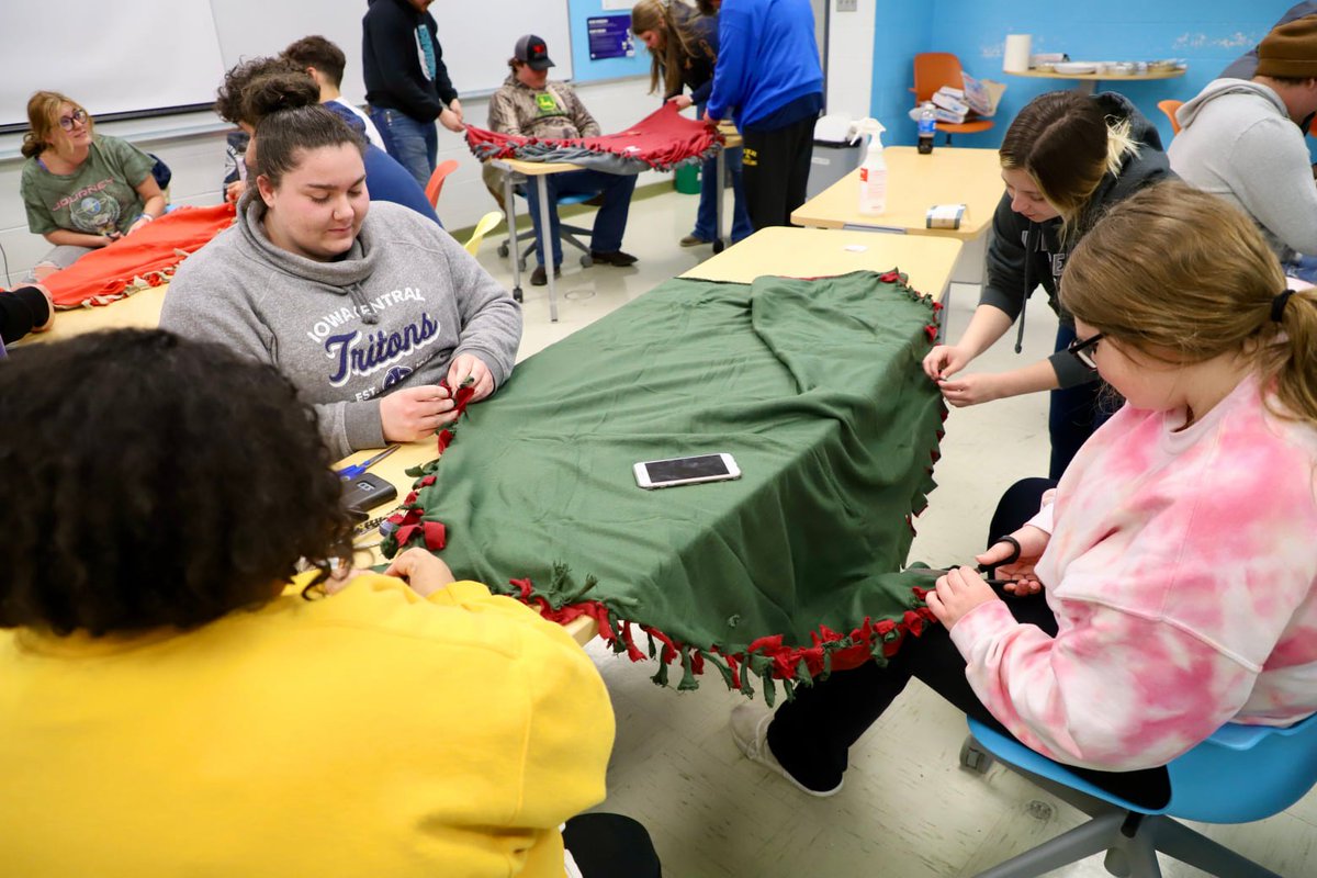 More #ProudToBeATriton moments! Our Human Services Club came together to enjoy pizza, visit with Dr. Ulrich, and make blankets that will be donated to community members in need! Images at facebook.com/iowacentral #TritonNation #TheTritonWay #TritonsGiveBack #TritonExperience