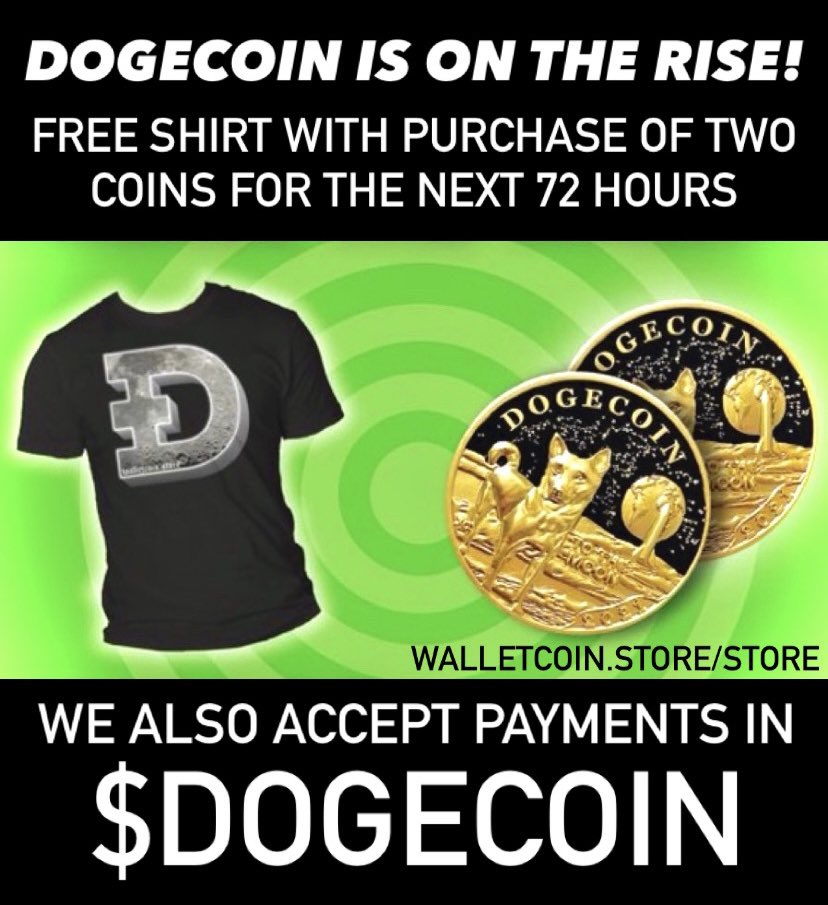 WalletCoinStore's tweet image. Still a day left for this deal (while supplies last) — shirts running low on quantity! #dogecoin #DogecoinToTheMoon #cryptocurrency #acceptcrypto $DOGE