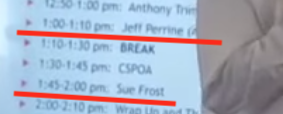 Borwin10's tweet photo. And yet again, Sacramento County Supervisor Sue Frost is tied up with Proud Boys. This is from a recording of an event held in Woodland, 3/26. Proud Boy chapter leader Jeffrey Perrine is seen speaking. Both his name and Sue Frost's are clearly visible on the agenda. https://t.co/dqENobc6fp