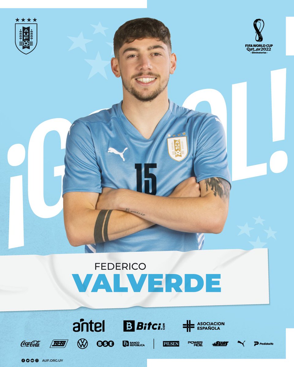 Uruguay's tweet photo. 🗣️ ¡𝙂𝙊𝙊𝙊𝙊𝙊𝙊𝙊𝙊𝙊𝙊𝙊𝙊𝙊𝙇!

@fedeevalverde pone el 2-0 a los 89’ de juego.

#ElEquipoQueNosUne https://t.co/RX5w6w3pst