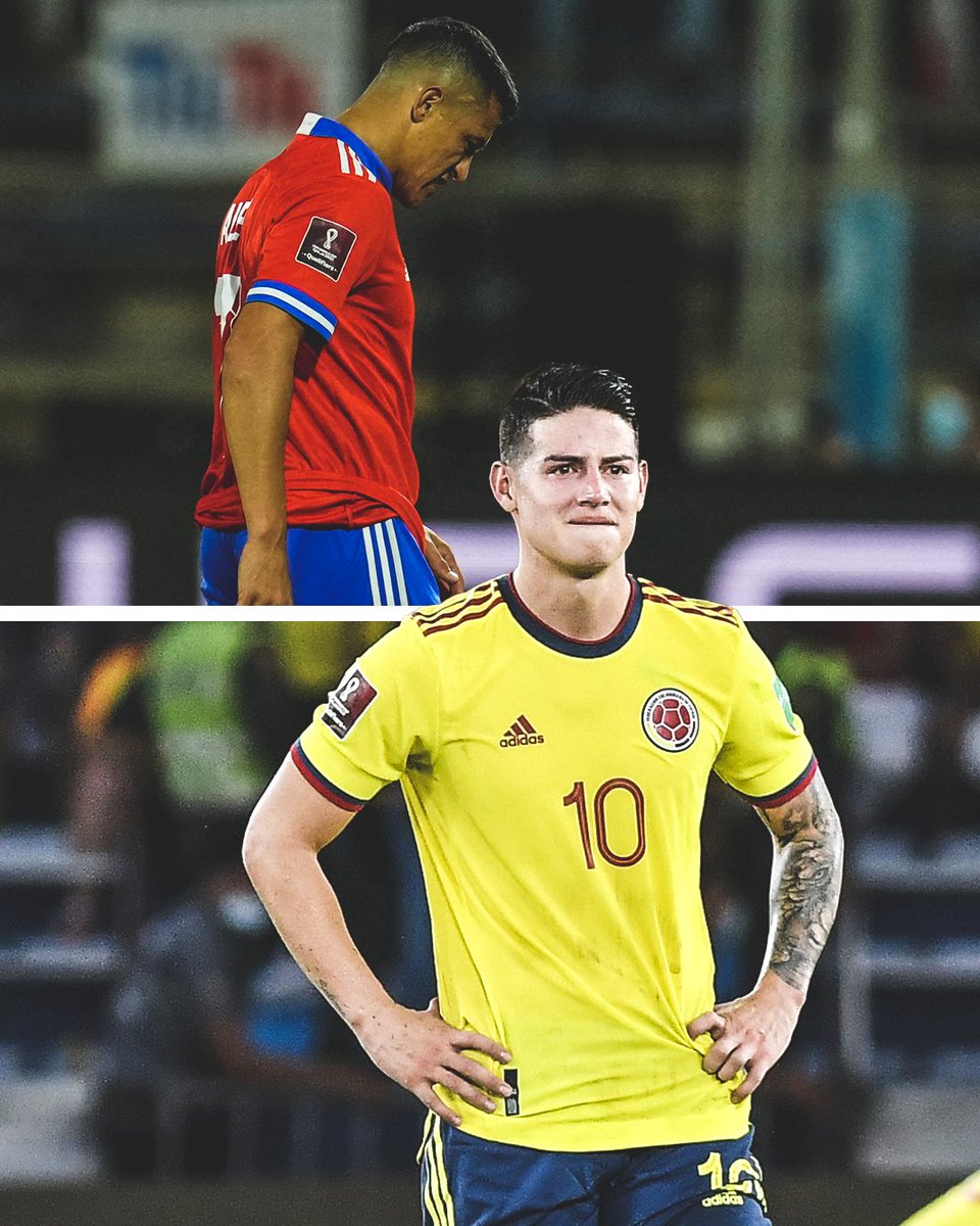 ESPNFC's tweet image. Chile and Colombia both have failed to qualify for the 2022 World Cup.

We won’t be seeing Alexis Sanchez or James Rodriguez in Qatar 💔